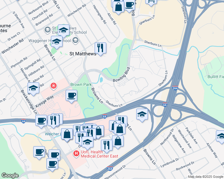 map of restaurants, bars, coffee shops, grocery stores, and more near 400 Mallard Creek Road in Louisville