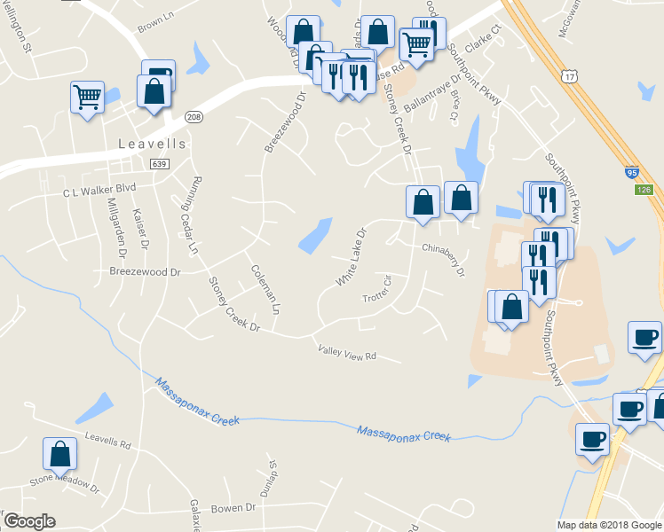 map of restaurants, bars, coffee shops, grocery stores, and more near 8 Victoria Court in Fredericksburg