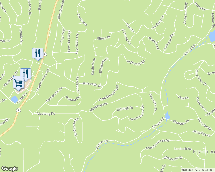 map of restaurants, bars, coffee shops, grocery stores, and more near 2370 El Dorado Drive in Arnold