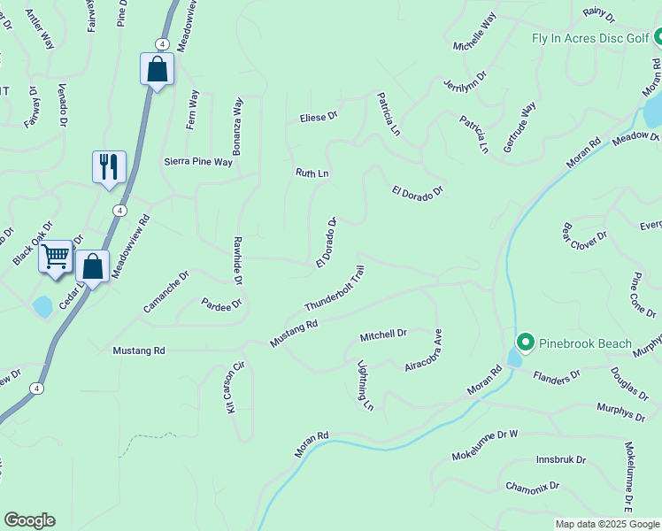 map of restaurants, bars, coffee shops, grocery stores, and more near 2370 El Dorado Drive in Arnold