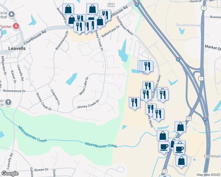 map of restaurants, bars, coffee shops, grocery stores, and more near 306 Inglewood Drive in Fredericksburg