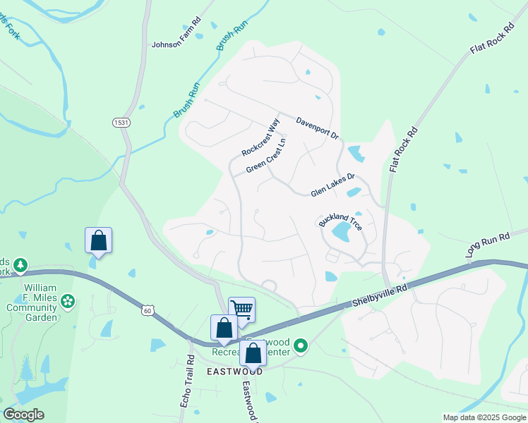 map of restaurants, bars, coffee shops, grocery stores, and more near 315 Rockcrest View Court in Louisville