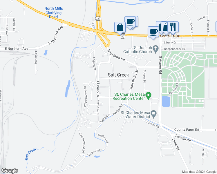 map of restaurants, bars, coffee shops, grocery stores, and more near 1611 San Juan Street in Pueblo