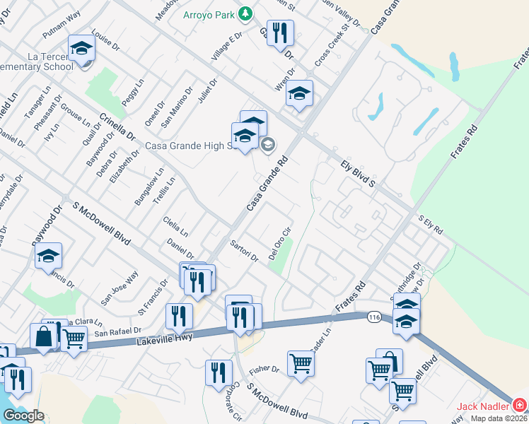 map of restaurants, bars, coffee shops, grocery stores, and more near 21 Del Sol Court in Petaluma