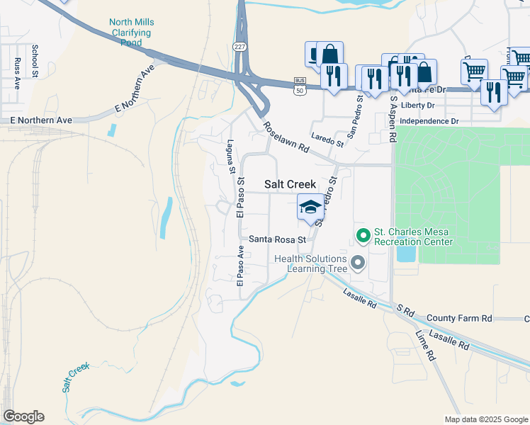 map of restaurants, bars, coffee shops, grocery stores, and more near 1611 San Juan Street in Pueblo