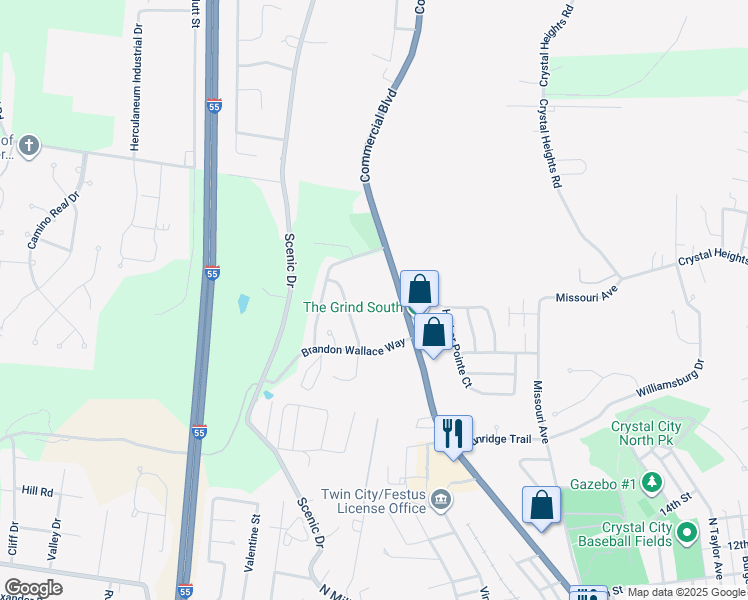 map of restaurants, bars, coffee shops, grocery stores, and more near 111 Brandon Wallace Way in Festus