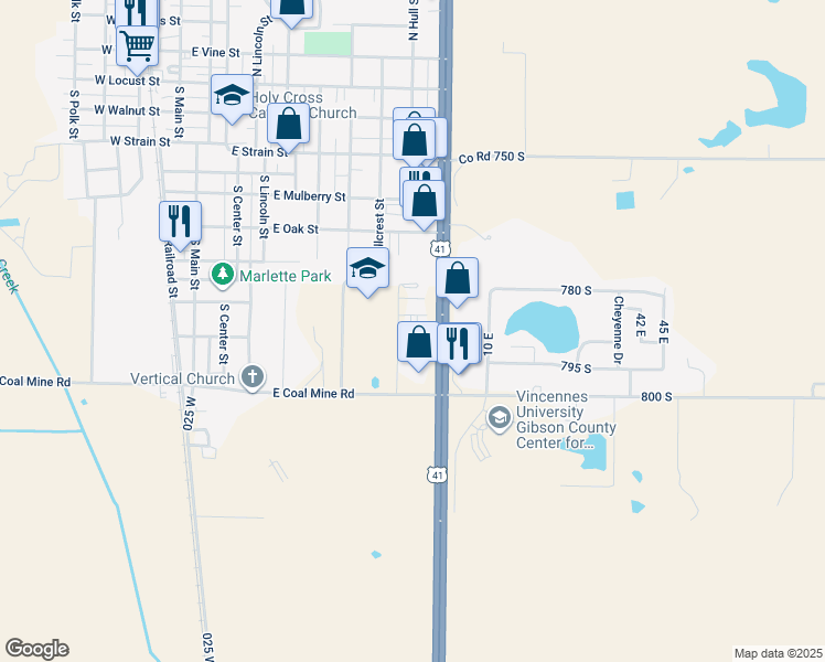 map of restaurants, bars, coffee shops, grocery stores, and more near 48 West 800 South in Fort Branch