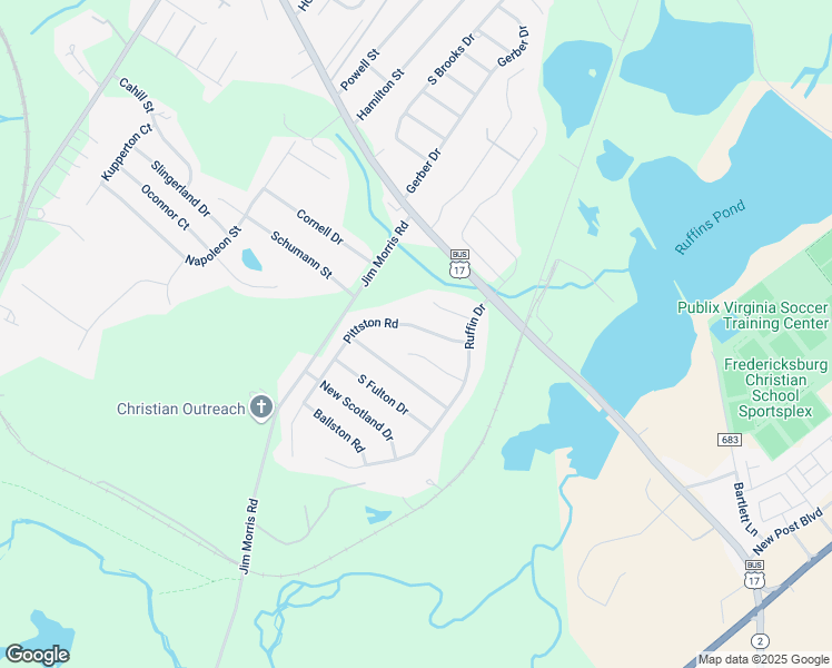map of restaurants, bars, coffee shops, grocery stores, and more near 2412 Pittston Road in Fredericksburg