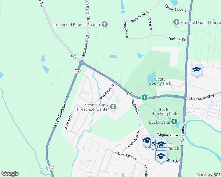 map of restaurants, bars, coffee shops, grocery stores, and more near 125 Secretariat St in Georgetown