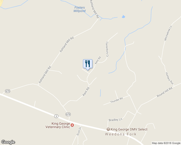 map of restaurants, bars, coffee shops, grocery stores, and more near 12343 Kent Road in King George