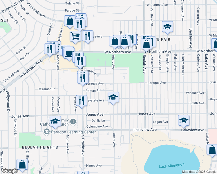map of restaurants, bars, coffee shops, grocery stores, and more near 1620 Scranton Avenue in Pueblo