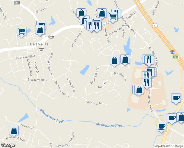 map of restaurants, bars, coffee shops, grocery stores, and more near 2 Victoria Court in Fredericksburg