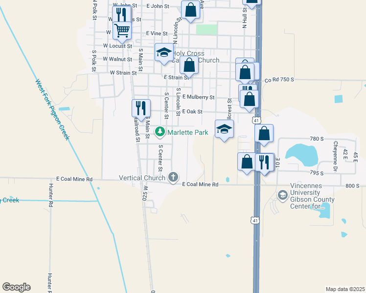 map of restaurants, bars, coffee shops, grocery stores, and more near 7849/7855 Andee Lane in Fort Branch