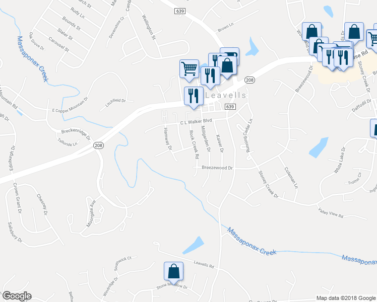 map of restaurants, bars, coffee shops, grocery stores, and more near 74 Powers Street in Fredericksburg