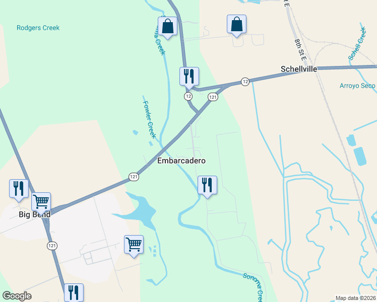 map of restaurants, bars, coffee shops, grocery stores, and more near 23105 Millerick Road in Sonoma
