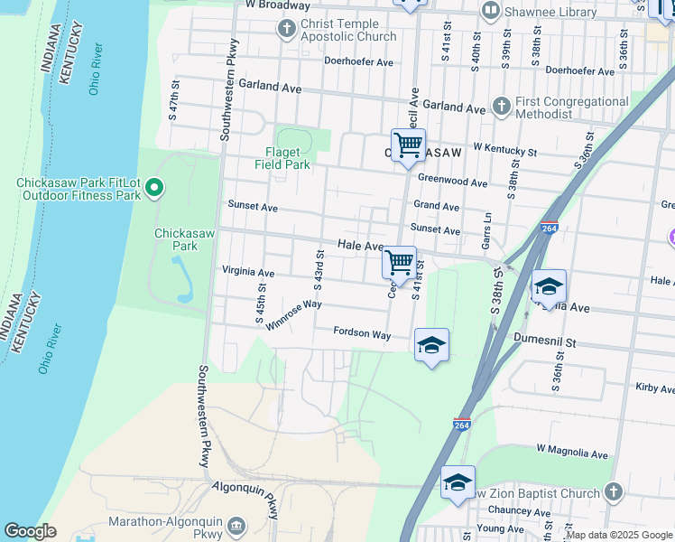 map of restaurants, bars, coffee shops, grocery stores, and more near 1151 Ellerholt Court in Louisville