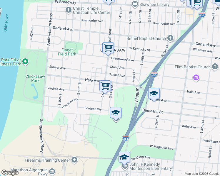 map of restaurants, bars, coffee shops, grocery stores, and more near 1104 South 41st Street in Louisville