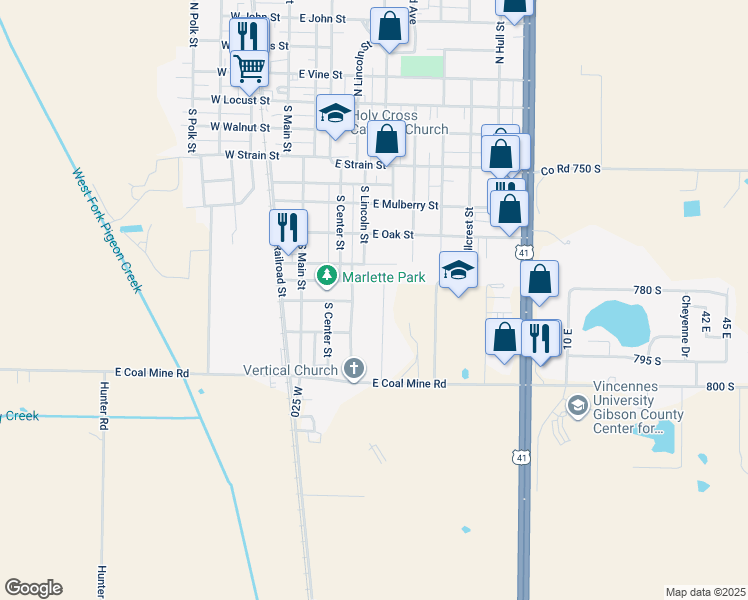 map of restaurants, bars, coffee shops, grocery stores, and more near 7849/7855 Andee Lane in Fort Branch