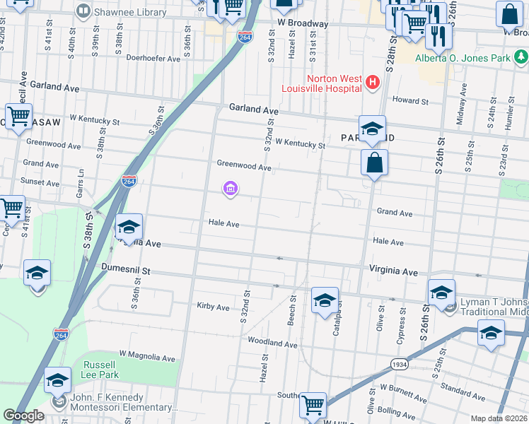 map of restaurants, bars, coffee shops, grocery stores, and more near in Louisville