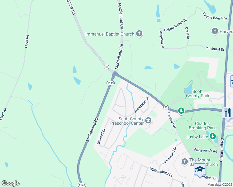 map of restaurants, bars, coffee shops, grocery stores, and more near 128 North Bold Forbes Boulevard in Georgetown