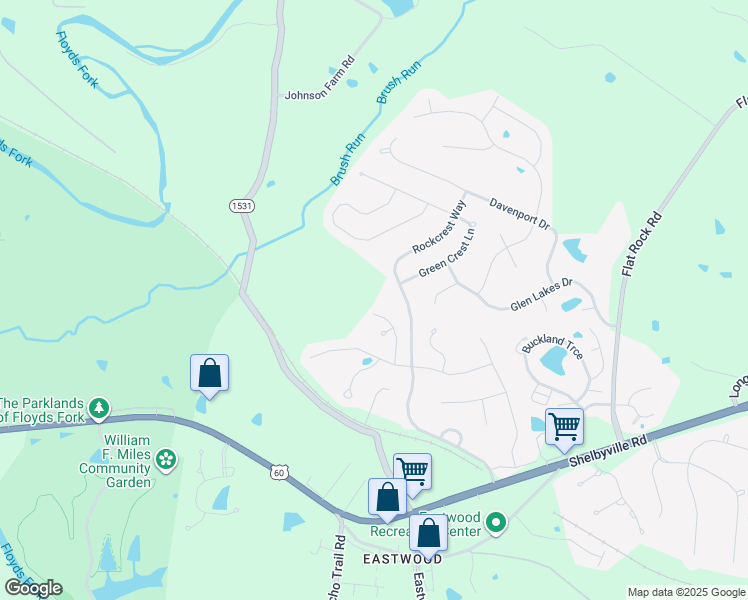 map of restaurants, bars, coffee shops, grocery stores, and more near 329 Brookfield View Drive in Louisville