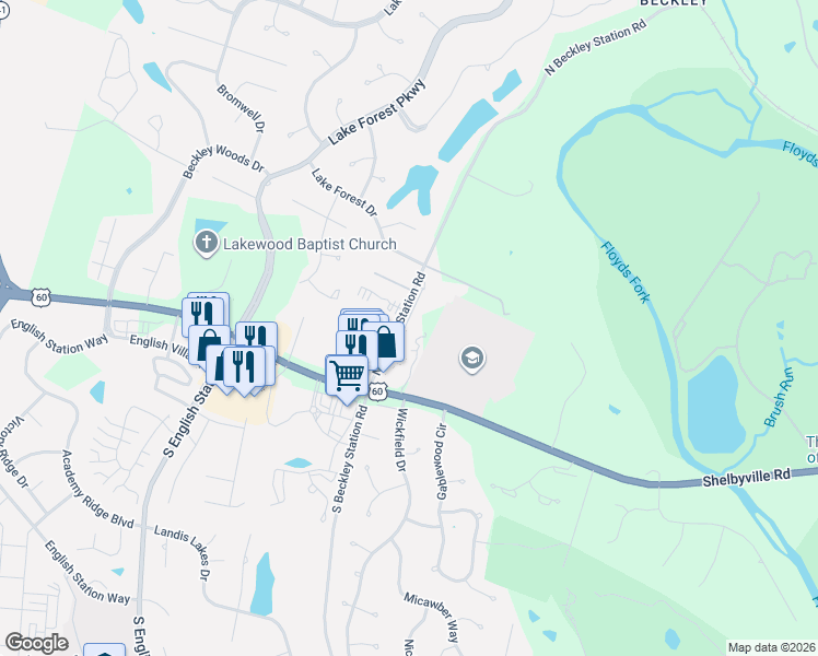 map of restaurants, bars, coffee shops, grocery stores, and more near 133 Thomas Ridge Drive in Louisville