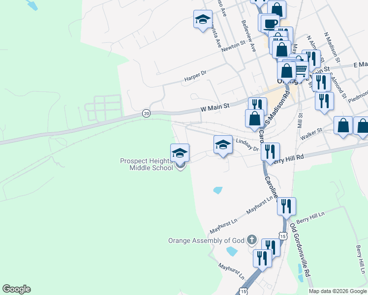 map of restaurants, bars, coffee shops, grocery stores, and more near 145 Bowler Lane in Orange