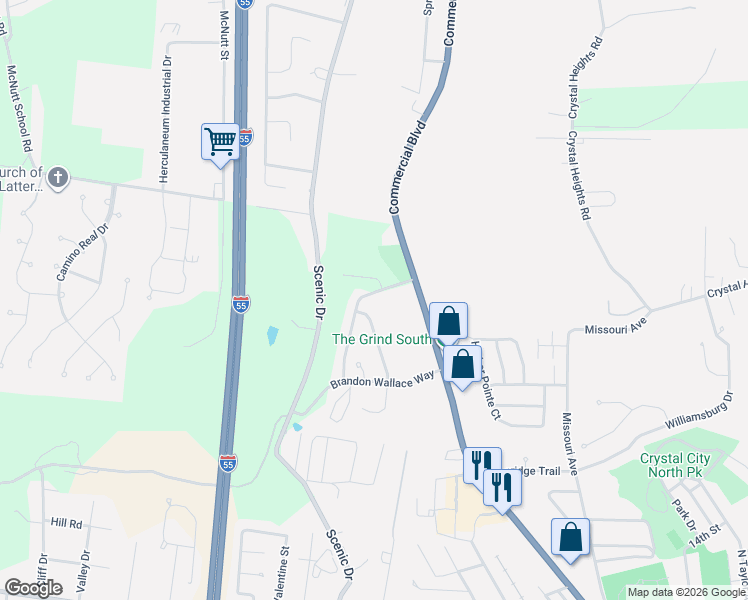 map of restaurants, bars, coffee shops, grocery stores, and more near 336 Andy Habsieger Street in Festus