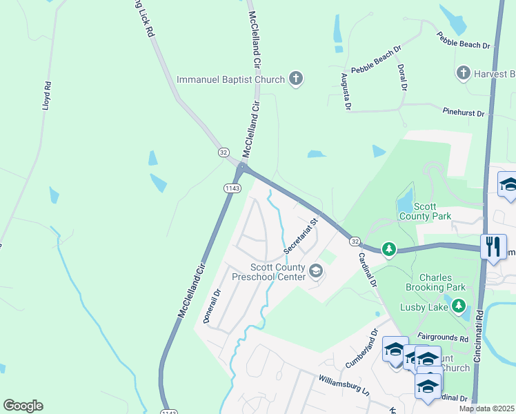 map of restaurants, bars, coffee shops, grocery stores, and more near 128 North Bold Forbes Boulevard in Georgetown
