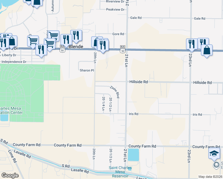 map of restaurants, bars, coffee shops, grocery stores, and more near 2018 Zinno Blvd in Pueblo