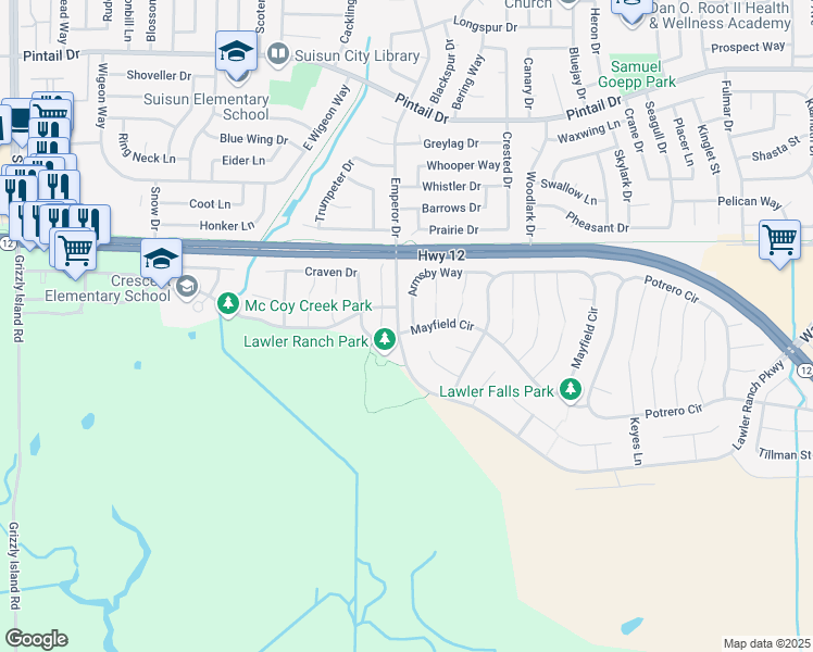 map of restaurants, bars, coffee shops, grocery stores, and more near 300 Armsby Way in Suisun City