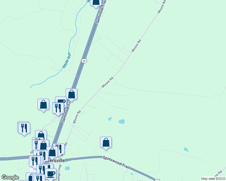 map of restaurants, bars, coffee shops, grocery stores, and more near 121 Abe Road in Ruckersville