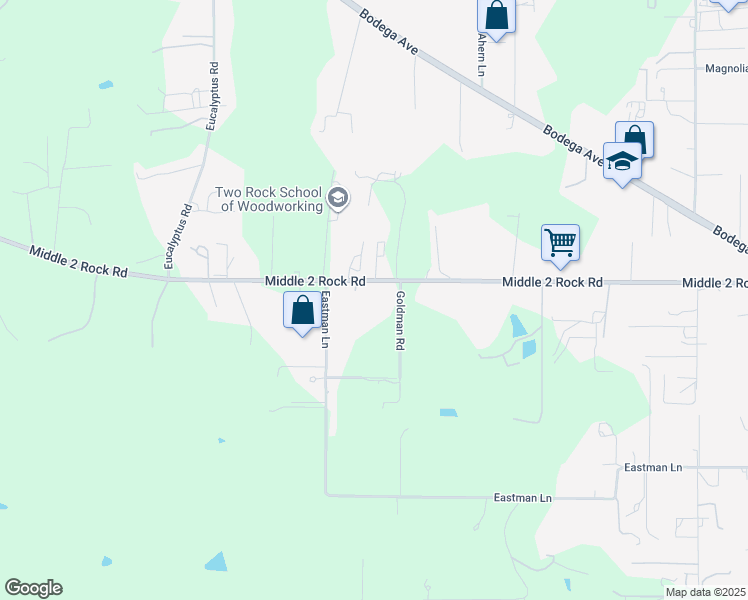 map of restaurants, bars, coffee shops, grocery stores, and more near 1801 Middle 2 Rock Road in Petaluma