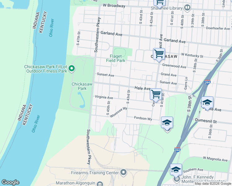 map of restaurants, bars, coffee shops, grocery stores, and more near 4402 Exley Court in Louisville