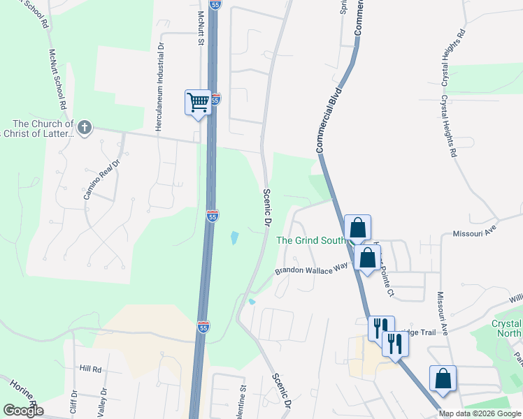 map of restaurants, bars, coffee shops, grocery stores, and more near 1716 Scenic Drive in Festus
