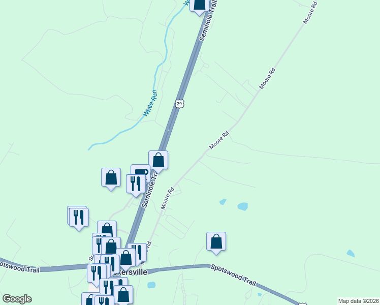 map of restaurants, bars, coffee shops, grocery stores, and more near 563-587 Moore Road in Ruckersville