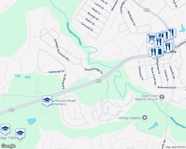 map of restaurants, bars, coffee shops, grocery stores, and more near 5813 Telluride Lane in Spotsylvania