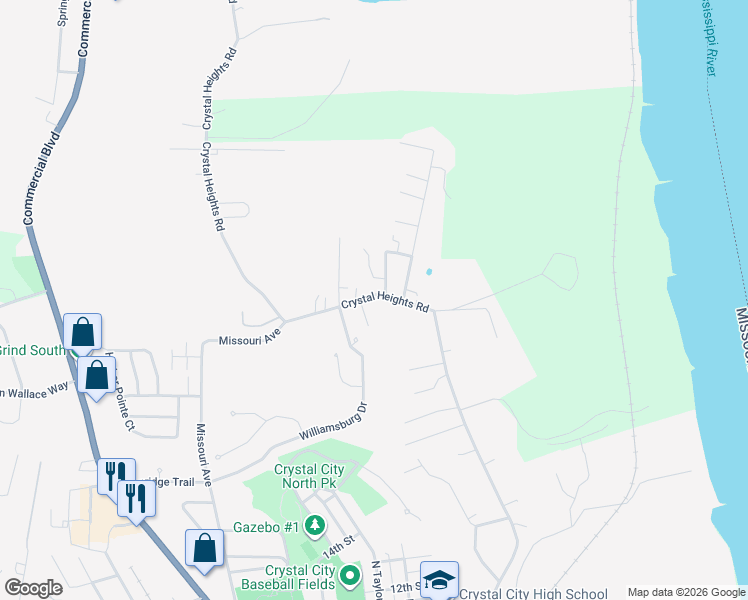 map of restaurants, bars, coffee shops, grocery stores, and more near 1405 Crystal Heights Road in Crystal City
