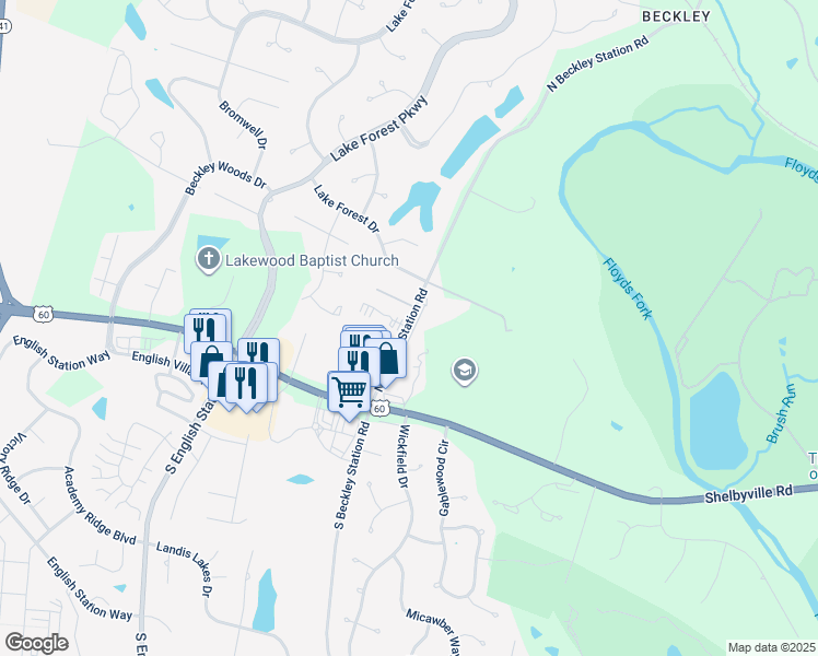 map of restaurants, bars, coffee shops, grocery stores, and more near 133 Thomas Ridge Drive in Louisville