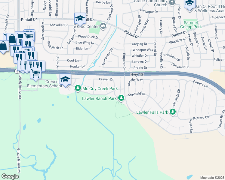 map of restaurants, bars, coffee shops, grocery stores, and more near 307 Craven Way in Suisun City