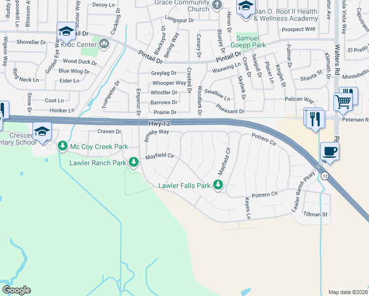 map of restaurants, bars, coffee shops, grocery stores, and more near 340 Childs Court in Suisun City