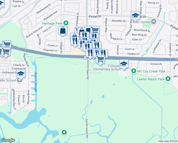 map of restaurants, bars, coffee shops, grocery stores, and more near 1276 Gray Hawk Lane in Suisun City