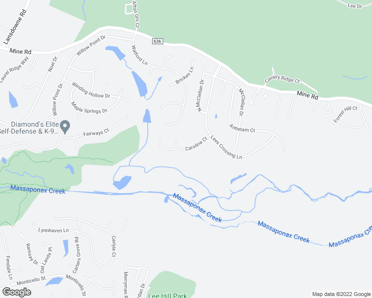 map of restaurants, bars, coffee shops, grocery stores, and more near 3623 Carolina Court in Fredericksburg