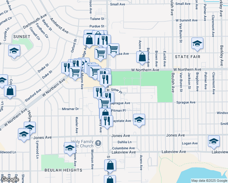 map of restaurants, bars, coffee shops, grocery stores, and more near 2701-2799 Crawford Street in Pueblo