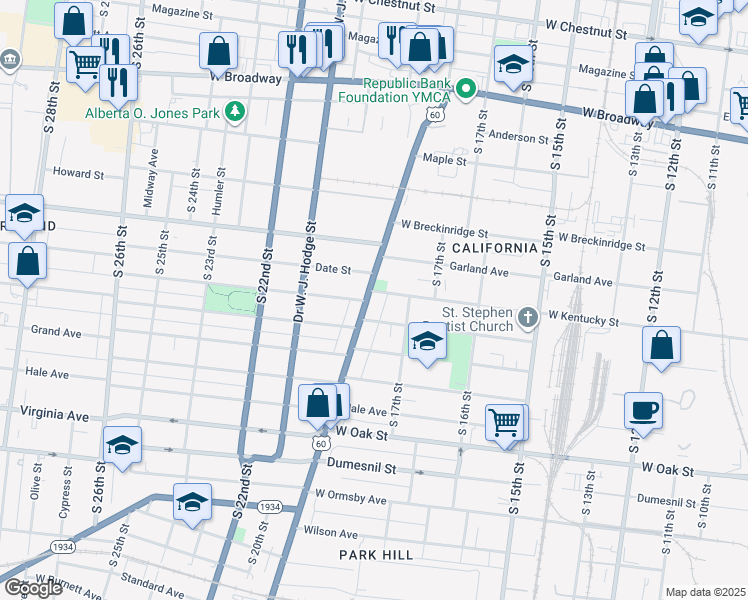 map of restaurants, bars, coffee shops, grocery stores, and more near 934 Dixie Highway in Louisville