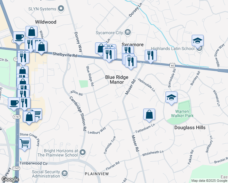 map of restaurants, bars, coffee shops, grocery stores, and more near 411 Rosewood Court in Blue Ridge Manor