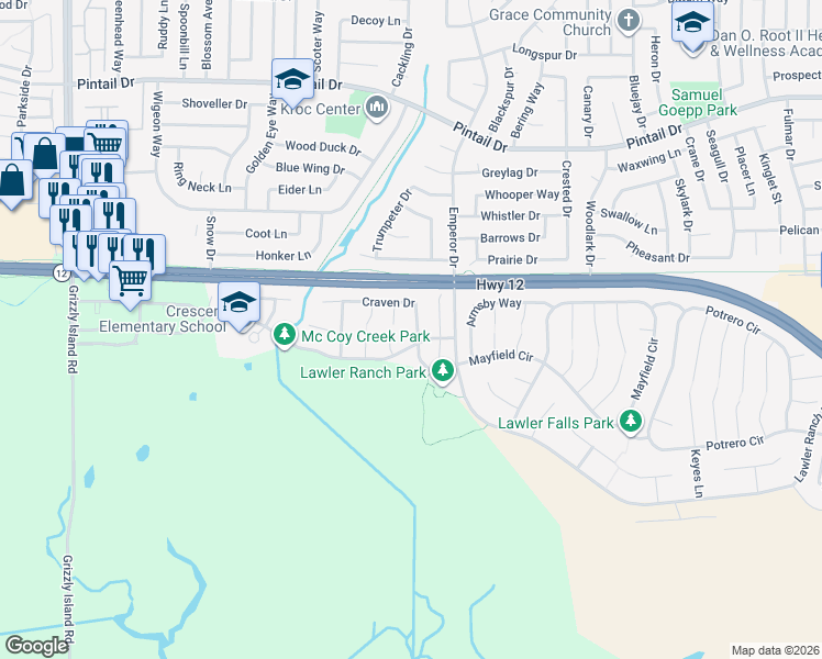 map of restaurants, bars, coffee shops, grocery stores, and more near 419 Craven Drive in Suisun City
