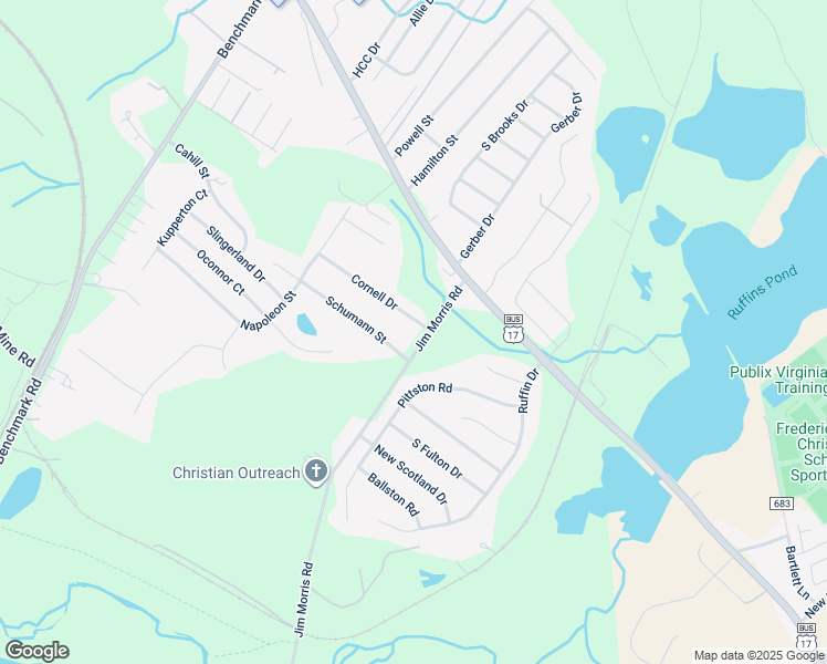 map of restaurants, bars, coffee shops, grocery stores, and more near Cornell Drive in Fredericksburg