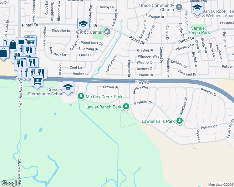 map of restaurants, bars, coffee shops, grocery stores, and more near 419 Craven Drive in Suisun City