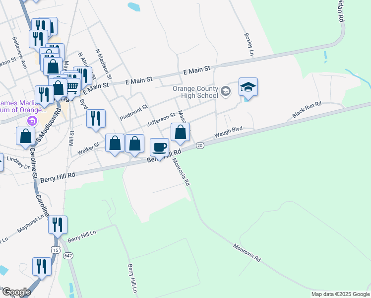 map of restaurants, bars, coffee shops, grocery stores, and more near Constitution Highway in Orange
